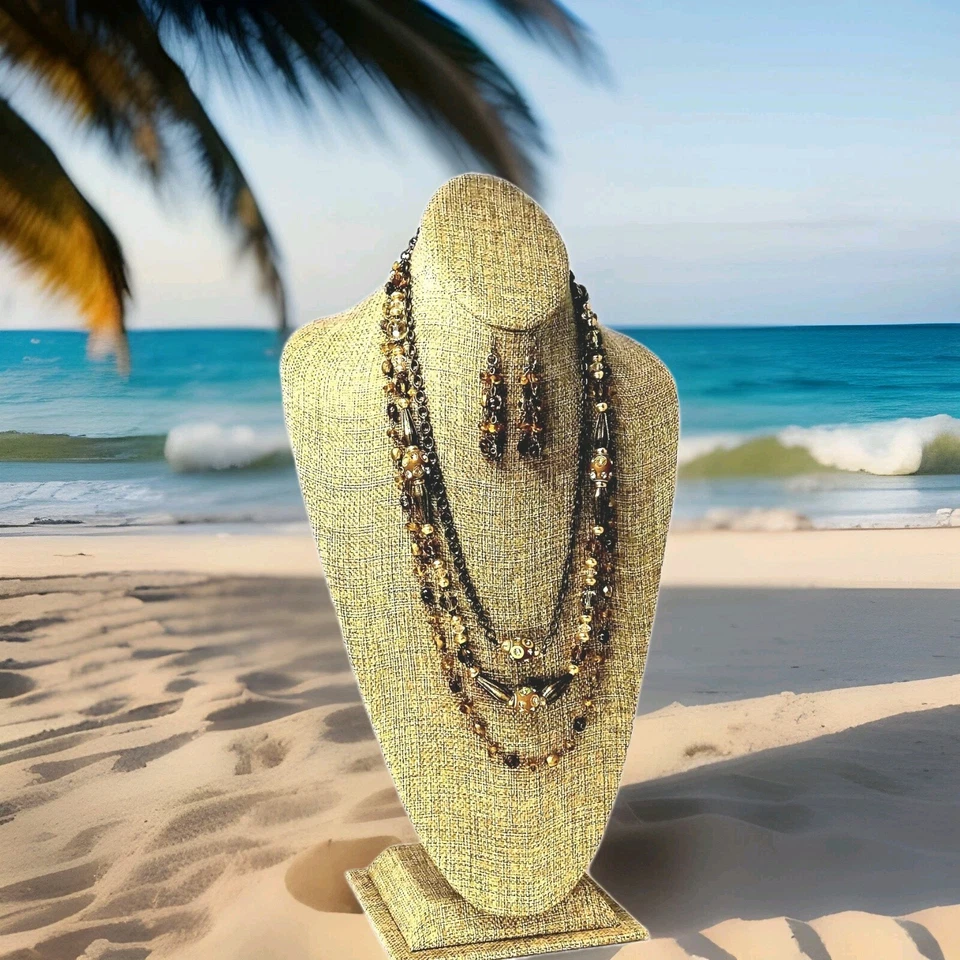 Collar CHICO'S 3 Hilos Brillante Otoño 🍁 Colores 🍁 13"L + Pendientes 2"1/4L Ma4 Foto 2 de 4