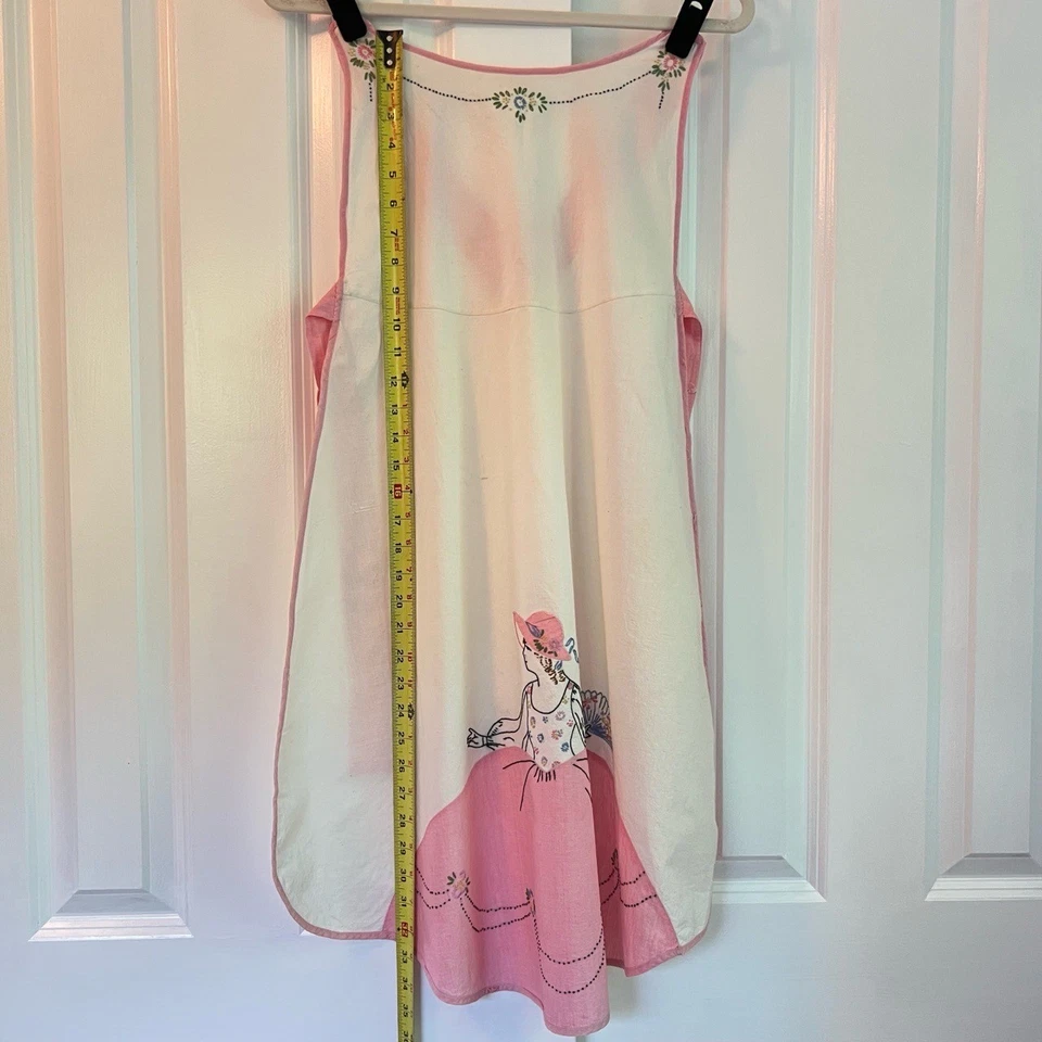 Delantal vintage años 50 bordado dama rosa y crema lazo trasero Foto 4 de 4