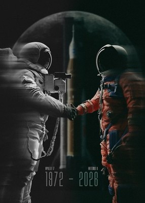 Apollo 17 and Artemis 2 Space Poster Moon Mission NASA Science Wall Art Noframe
