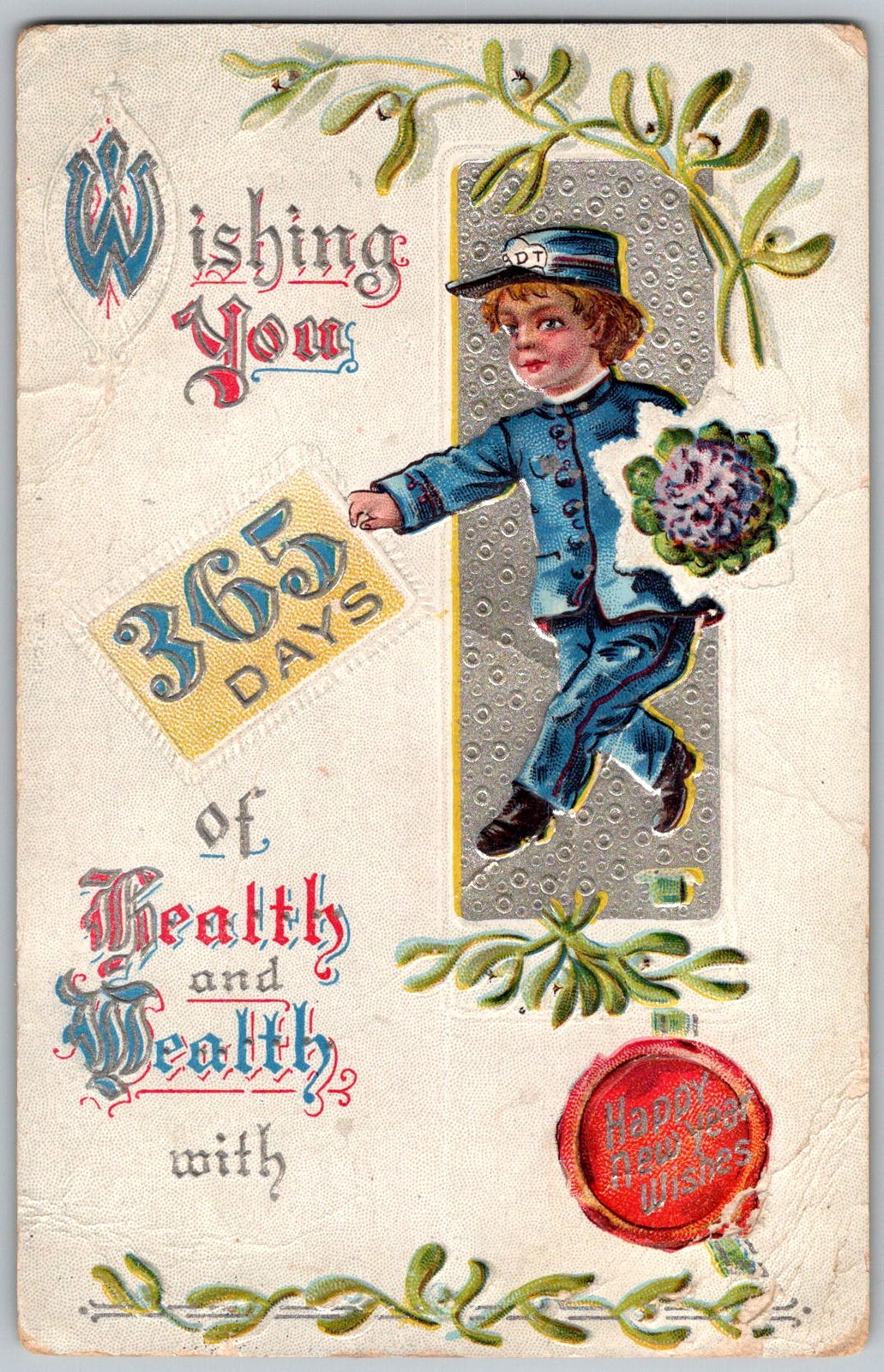 Antique Postcard New Year Boy Greeting 1910s