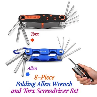 8pc Folding Hex Wrench Metal Metric Torx/Allen Set Hexagonal Screwdriver Hex Key