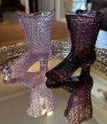 Fenton Lot Of Two: Deep Purple &  Lavender Button & Daisy Glass Boots Beautiful!