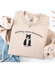 Embroidered Tuxedo Cat Sweatshirt Cat Funny Gift for Cat Mom Sweater Tuxedo Cat