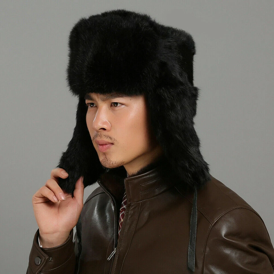 Herren Hase Pelz Russischer Kosake Hut Trapper Hut Ushanka Aviator Ski Kappe - Bild 3 von 4
