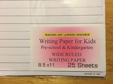 Writing Paper for Kids - Wide Ruled Writing Paper - 11X 8.5 in, 20 lb, 25 sheets