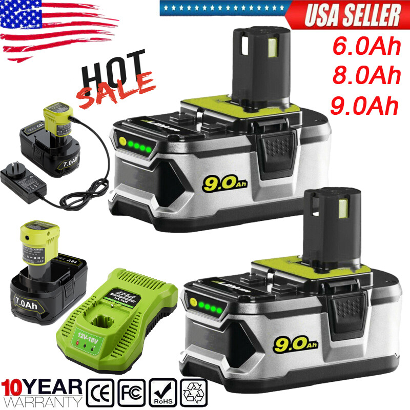 2x For RYOBI P108 18V 6.0Ah One Plus Battery & Charger Lithium-Ion High Capacity
