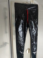 Hochglanz Lack Vinyl - Leggings m. Schritt-Zip Rubber Gr. L / 40 schwarz