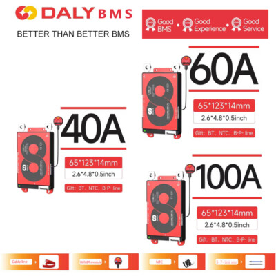 Daly Smart BMS 3S-16S 40A 60A 100A LiFePo4 Li-ion BMS w/Balance+Bluetooth Module