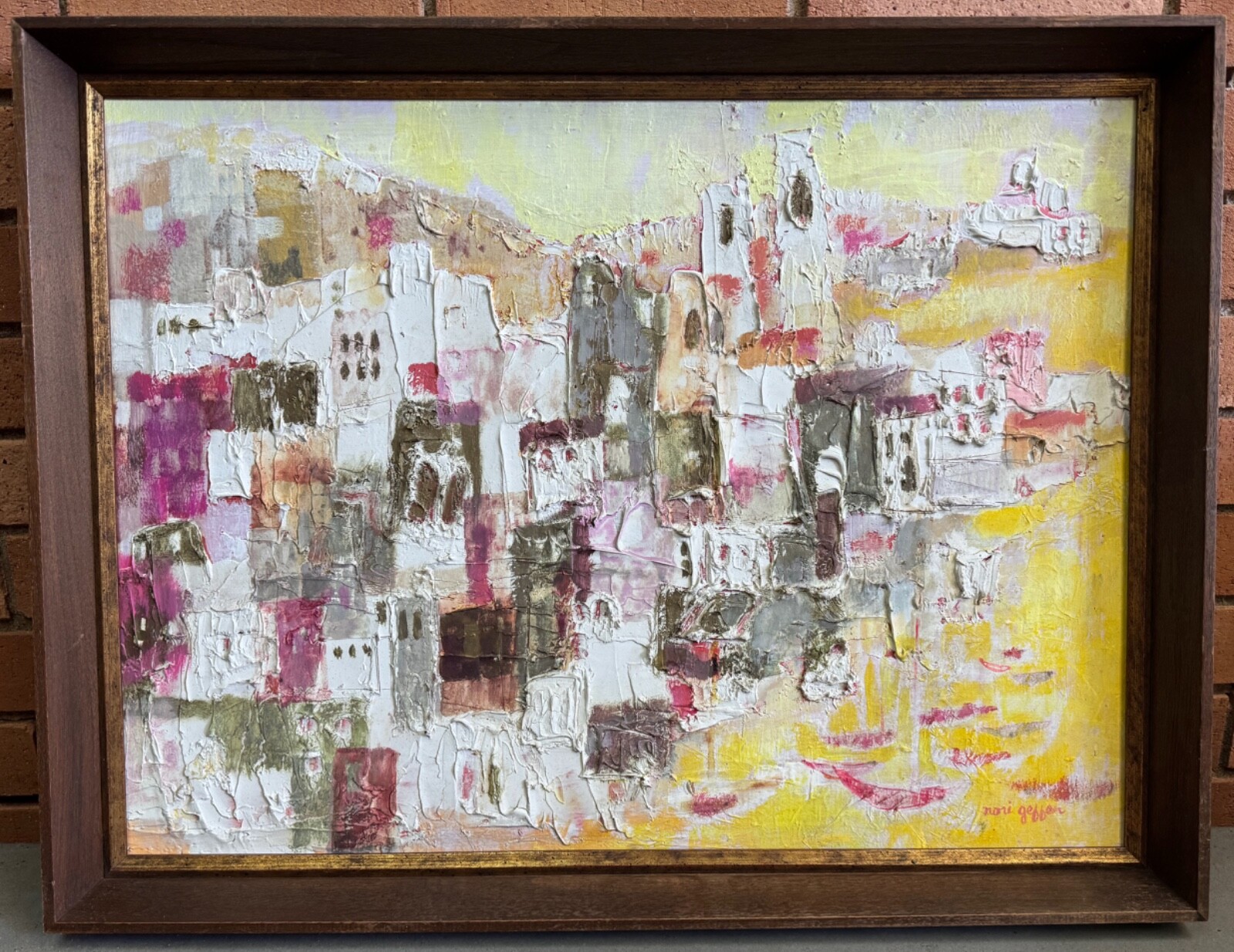 Vintage MCM Abstract Harbor Oil Painting Mid Century Modern Art Signed 60s 70s