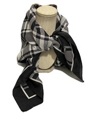 Vintage 1970s -1980s Liz Sinclair Plaid Checkered Scarf Black  White Italy