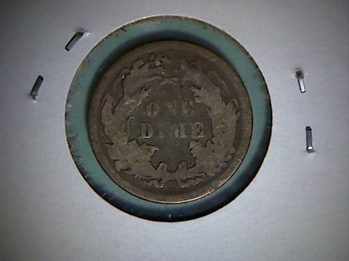 1876 LIBERTY SEATED DIME, OLD UNITED STATES SILVER DIME, HOLED OBVERSE - Picture 2 of 2