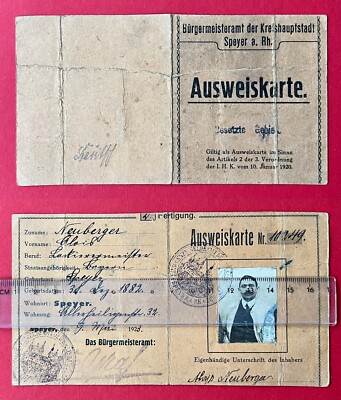 Ausweiskarte mit Foto 1923 Bürgermeisteramt Speyer Besetzte Gebiete  ( 152839
