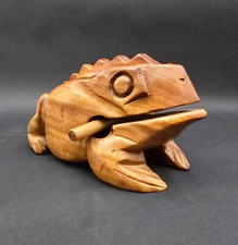 Wood Frog Guiro Hand Carved Musical Percussion Tone block with Mallet 9"