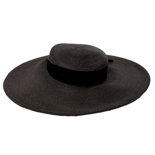 Vintage Importina Black Wide Brim Cloche Hat Flower Detail  display picture 1