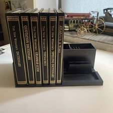 Vintage Websters Dictionary Book Set with Gold Leaf Desktop Pen Holder h29s