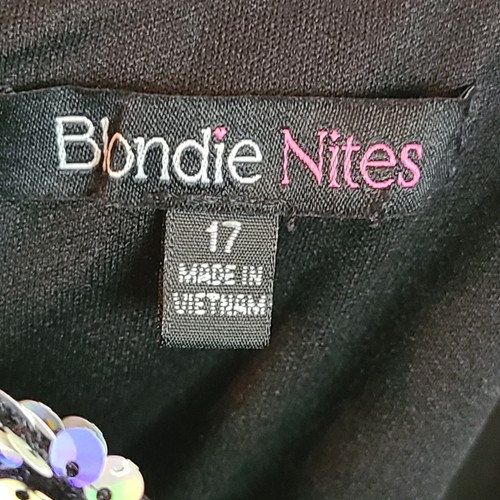 Nuovo mini abito BLONDIE NITES Jr (17) nero velluto e paillettes una spalla $149 - Foto 9 di 14
