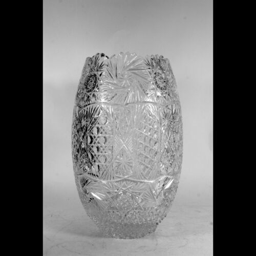 Handgeschliffene große Kristall Vase türkisches Glas Sägezahnrand elegantes Dekor - Bild 4 von 12