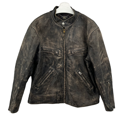 Double RL RRL 100% Cowhide Cafe Racer Jacket Distressed Talon 