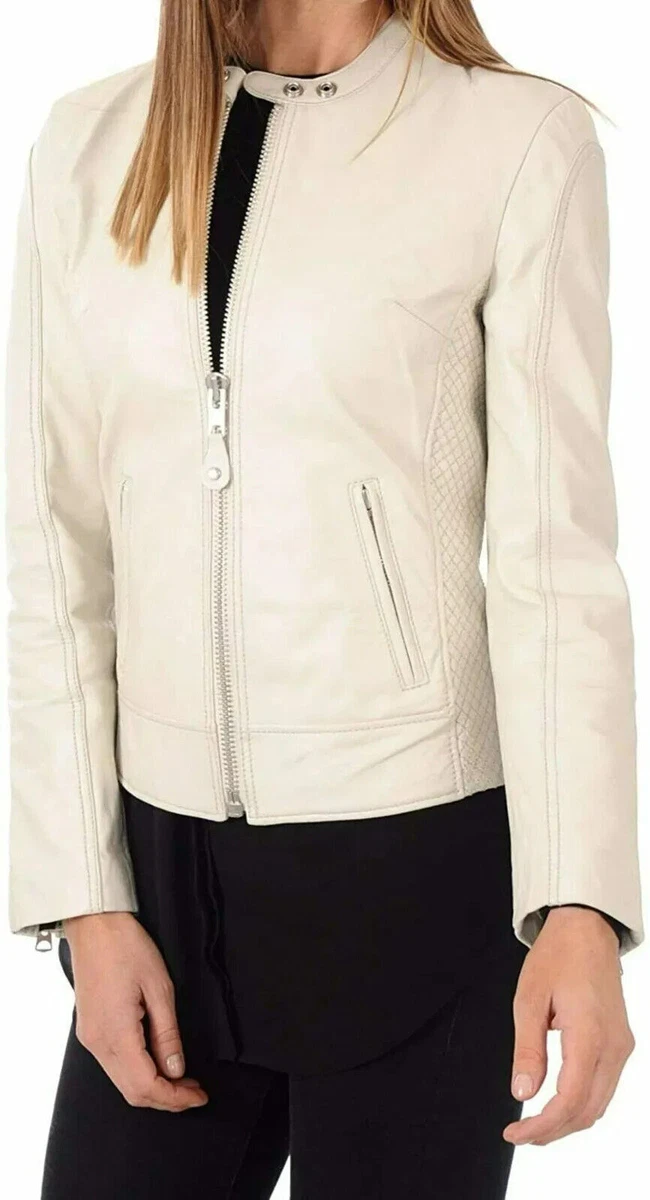 Veste En Cuir D'agneau Blanche Pour Femme - Taille 40, Occasion En Excellent état