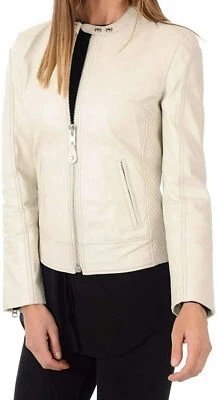 Damen Über Weiß 100% Jacke Echtes Leder Original Weiches Lammleder Jacke - Bild 1 von 4