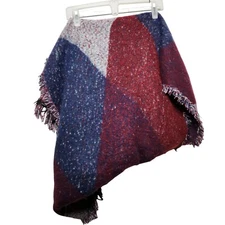 Cashmere Feel Scarf Asymmetrical Red White Blue Plaid Pattern No Tags 50" 
