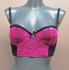Boux Avenue Sheriden Ladies Longline Bra Wired Cups Black/Pink Size 30D (011201)