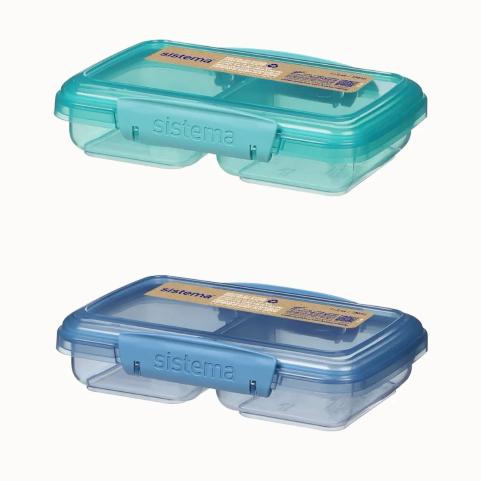x2 Sistema Small Split to Go Food Containers | 350 Ml | 35% Recycled Plastic