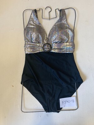 Freemans Black Silver Snake Skin Belted Swimsuit     (FJ50-12)