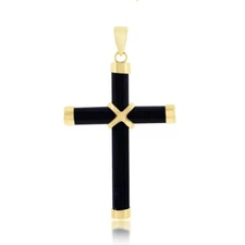 iJewelry2 - 14K Yellow Gold Black Onyx Cross Pendant