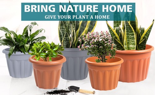 25 33 40 cm Round Plastic Garden Flower Plant Pots Patio Planter Indoor Outdoor - Picture 1 of 18