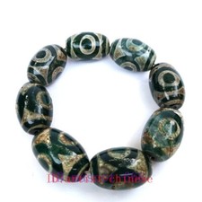 Collection Old Chinese Natural Agate Carved 3 eye Bead Bracelet Hand Chain 20MM