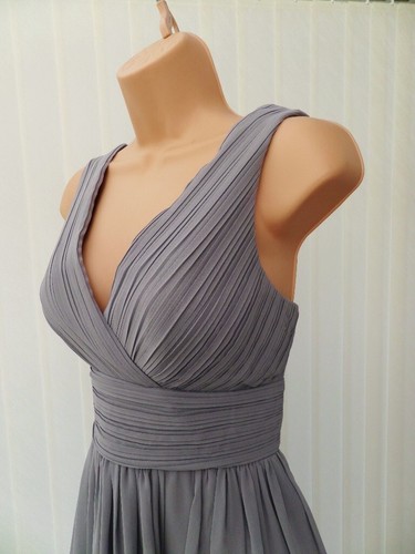 ELIZA J SILVER GREY SHEER PLEAT CHIFFON 50'S FLARE SCARF MIDI DRESS 10 £139 ONCE - Picture 9 of 14