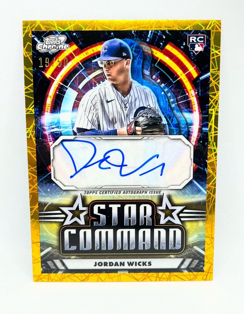 2024 Topps Chrome Cosmic Jordan Wicks Star Command Gold Auto /50 Cubs RC SP