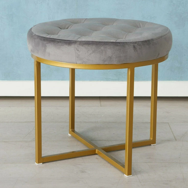 Design Hocker Fantastic rund Samt Grau Gold Sitzhocker Beistelltisch Samthocker - Bild 3 von 3