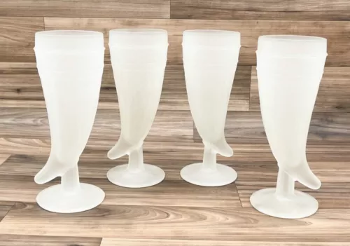 Vintage Frosted Horn Pilsner Tiara Barware Glasses by Indiana Glass ( Set Of 4)