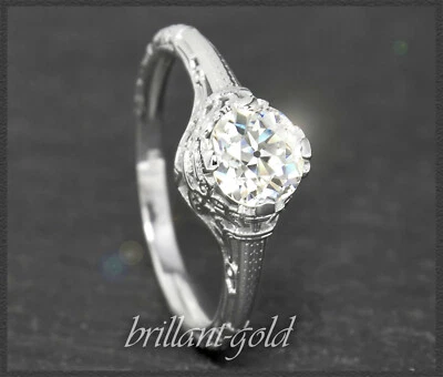 Diamant Ring, 0,90ct Wesselton H & Si Solitär, 585 Gold, im Antik Look um 1900 - Bild 1 von 4