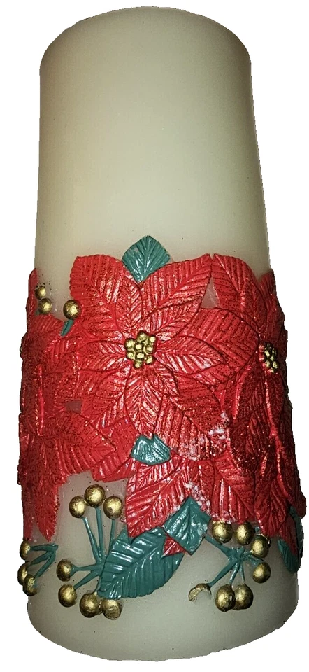 QVC Holly Wax Flameless Christmas Holiday Candle 4" X 8" Battery Operated - New - Image 2 of 4