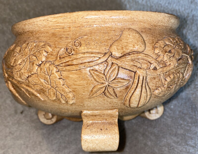 Vintage F.T.D.A. Faux Wood Resin Bowl Planter Autumn Thanksgiving
