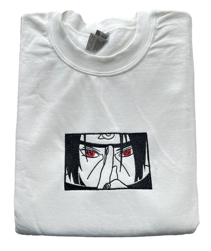 Itachi Anime Embroidered White Crewneck Sweatshirt NEW - Size Medium