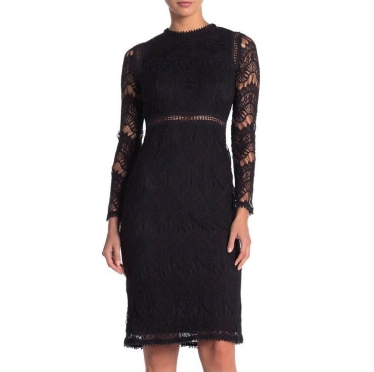 Love By Design Lace Long Sleeve Midi Dress In Jet Black At Nordstrom Rack, Size Small Love By Design Lace Long Sleeve Midi Dress In Jet Black At Nordstrom Rack, Size Small