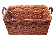 Amish Oak Fruit Basket Large With Leather Handles by Amish Baskets and Beyond