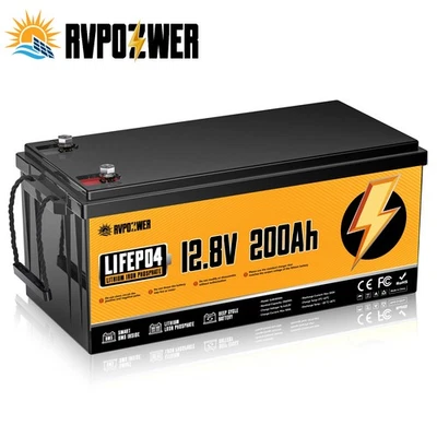 RVPOZWER Batteria al litio LiFePO4 12V 200Ah per camper impianto solare barca 200A BMS
