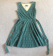 Effie's Heart Dress Womens Medium Fit Flare Teal Cotton Belted Pockets