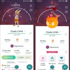 Pok mon Go Shiny G.Max Cinderace  LV 44  3 Moves - Registered Trade
