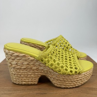 New Womens Marc Fisher LTD Hollis Green Leather Wedge Espadrille Sandals 11 M