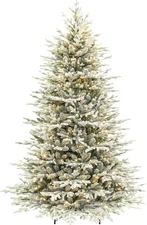 7.5ft Flocked Prelit Christmas Tree with Warm White Lights Hinged Branches