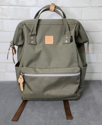 Himawari Khaki Canvas Backpack Laptop Bag School Travel Book Bag for Men Women