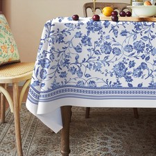 Rectangle Tablecloth 60 x 84 Inch Blue Floral Rustic Tablecloth Classic French