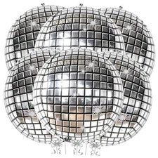 KatchOn Disco Ball Balloons - Huge 22 Inch, Pack of 6 | 4D Sphere Silver