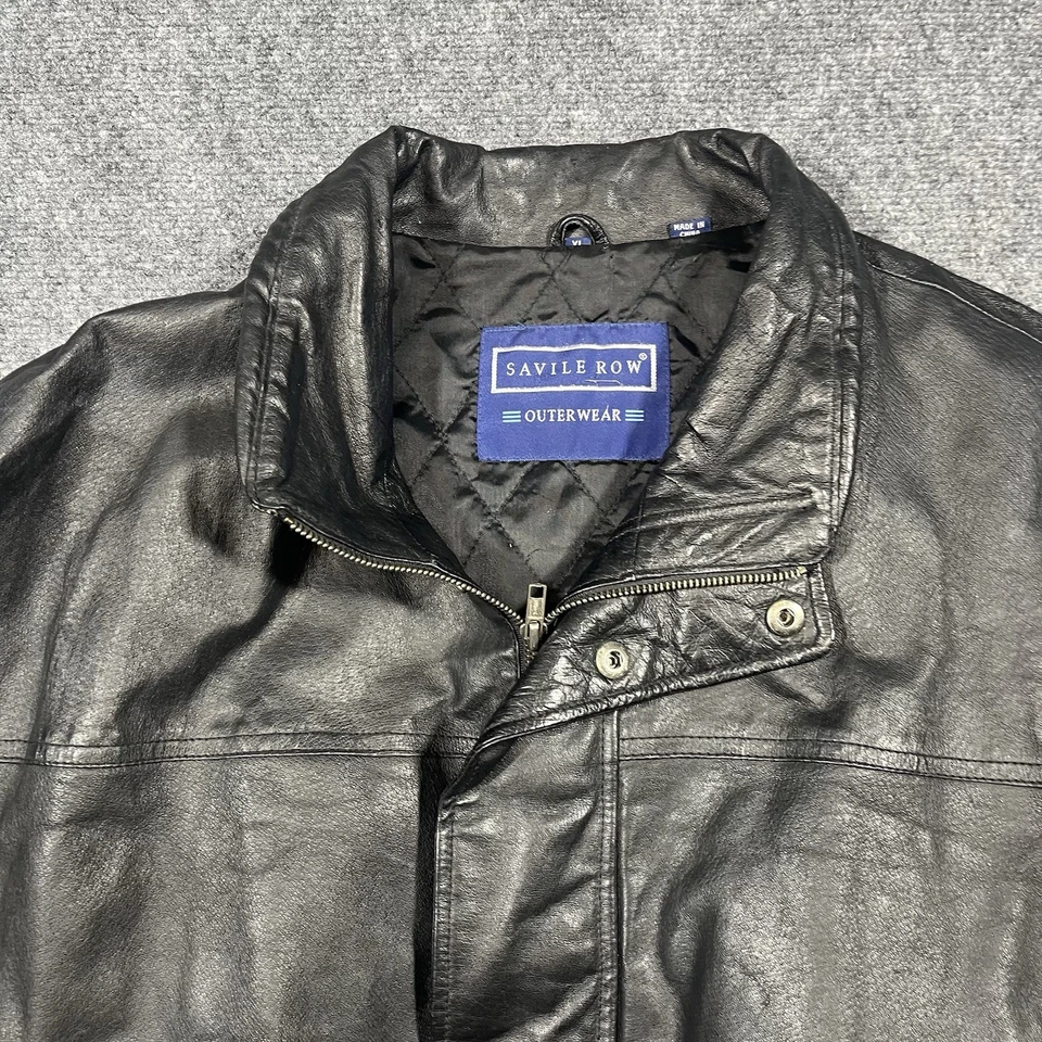 Savile Row Leather Jacket Mens Extra Large Bomber Moto Style Quilted Rock Punk - Image 2 of 4